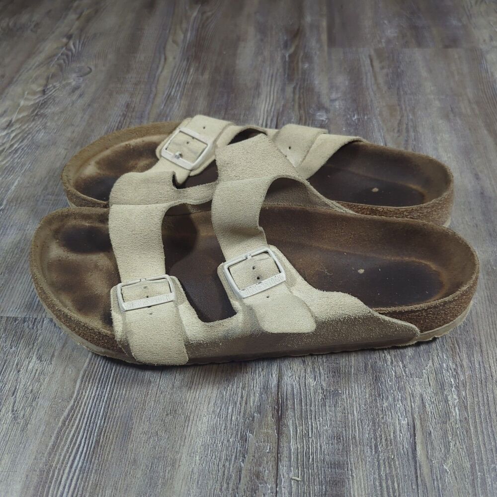 BIRKENSTOCK Arizona Tan Beige Birko-Flor Mens Slip On Sandals Size EU 45 US 12 - Picture 5 of 12